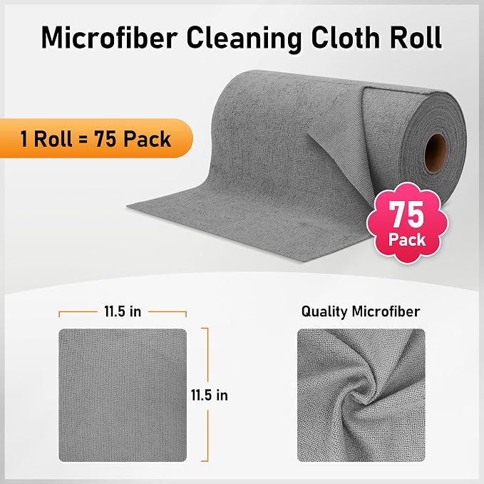 HOMERHYME Microfiber Cleaning Cloth Roll, 75 Pack Tear Away Microfiber Towels - Image 2