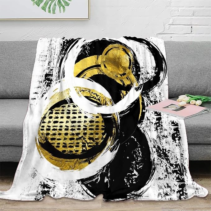 Black White Flannel Fleece Blanket 50x60inch(127x152cm),Abstract Modern Oil Painting Art Watercolor Geometric Print Bed Blanket Lightweight Soft Cozy