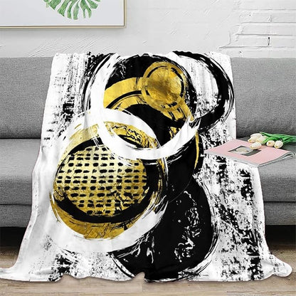 Black White Flannel Fleece Blanket 50x60inch(127x152cm),Abstract Modern Oil Painting Art Watercolor Geometric Print Bed Blanket Lightweight Soft Cozy