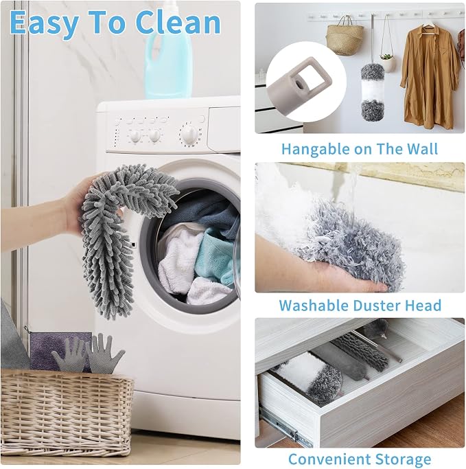 Microfiber Feather Duster with Extension Pole 30 to 100 inches, Washable Dusters - Image 5