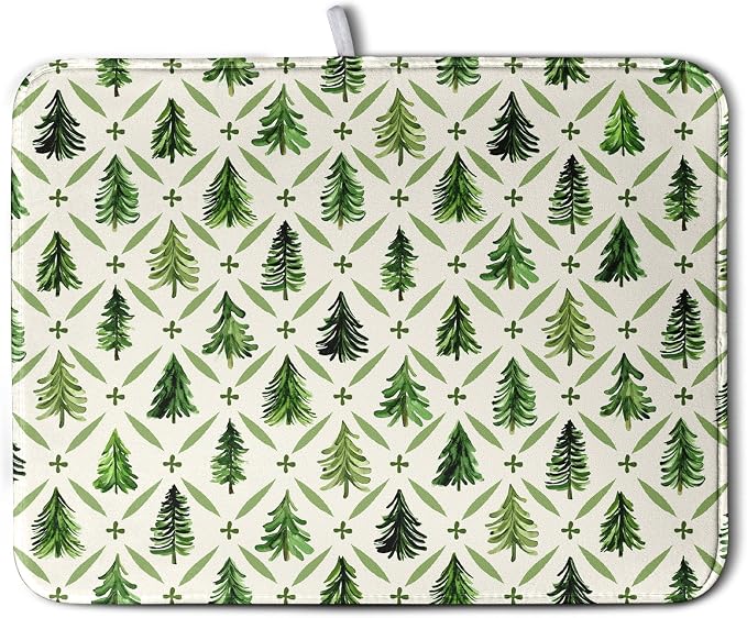 Christmas Dish Drying Mat for Kitchen Counter 18x24 Inch Sage Green Xmas Tree by Wnoesat