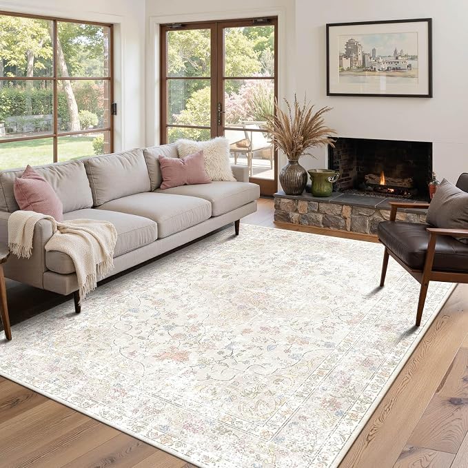 4x6 Area Rugs for Living Room, Small Washable Beige Rugs, Entryway Non Slip Rug by OHWPEAT