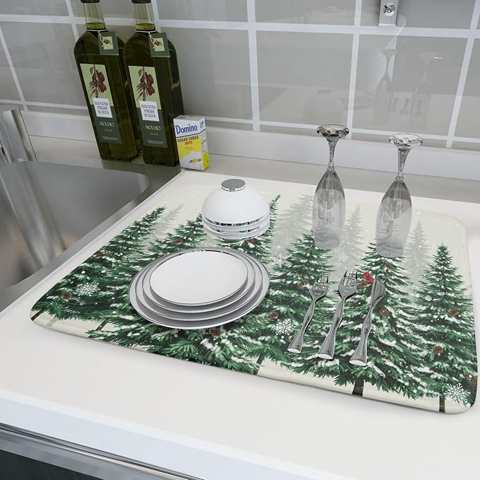 Winter Green Pine Tree Dish Drying Mat - Image 6