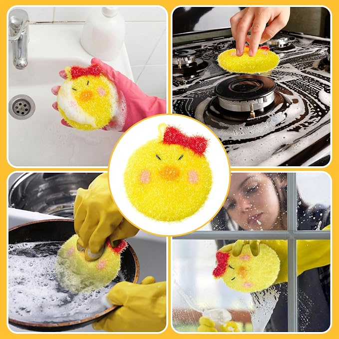 Breling 6 Pieces Chick Shape Dish Sponge Dual Sided Non Scratch Dish Washing - Image 5