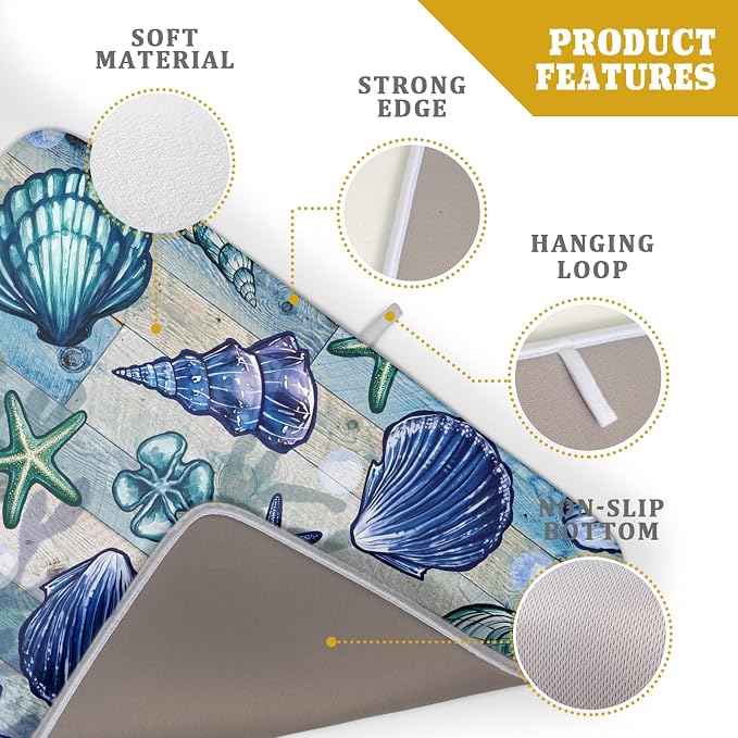 Starfish Seashell Dish Drying Mat 18x24 inch Coastal Beach Dish Drainer Rack - Image 4