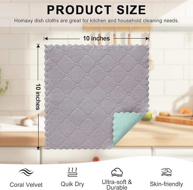 Homaxy 12 Pack Kitchen Cloths Dish Towels, Super Soft and Absorbent Dish Cloths - Image 3