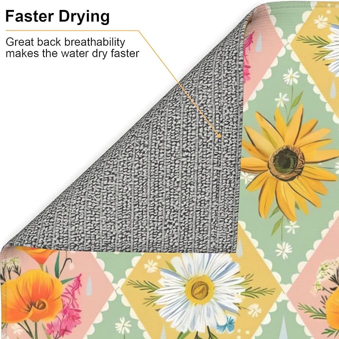 Daisy Flowers Dish Drying Mat 16x18 Inch, Microfiber Absorbent Fast Dry Mat - Image 5