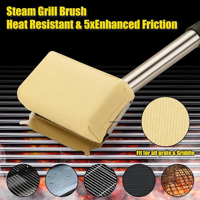 Bristle-Free Steam Grill Brush for Outdoor Barbecue, Safe for Cast Iron Grates - Image 3
