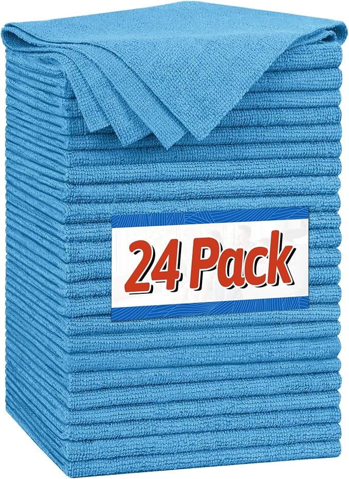 FIXSMITH Microfiber Cleaning Cloth, Shop Towels Bulk, 24 Pack Blue Microfiber by FIXSMITH