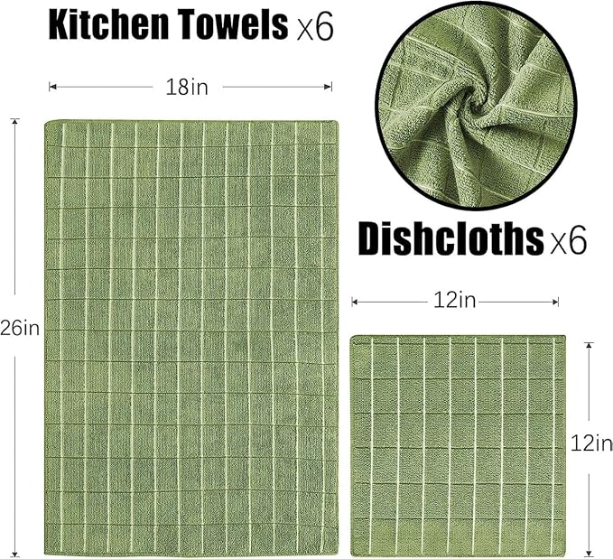 Microfiber Kitchen Towels and Dishcloths Set, 26 X 18 Inch and 12 X 12 Inch - Image 2