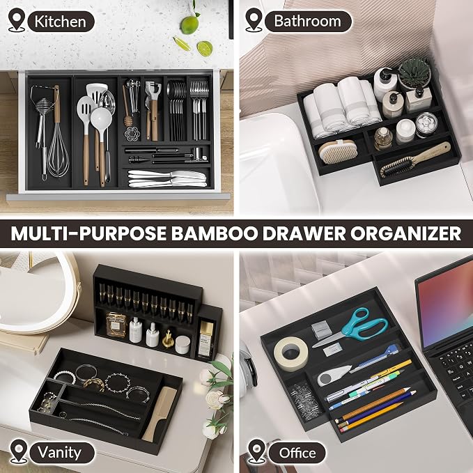 Kitchen Drawer Organizer Bins, Stackable Bamboo Drawer Organizer - Image 5