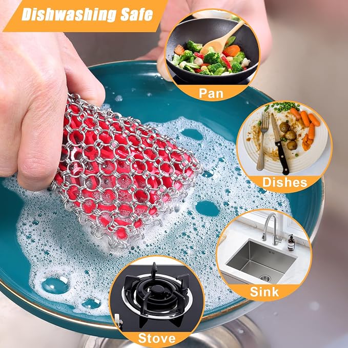 TEZZ Cast Iron Scrubber, Skillet Chainmail Scrubber - Image 2