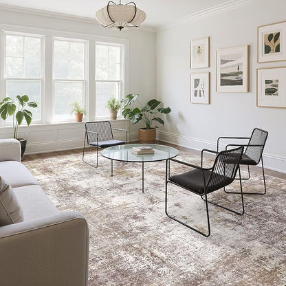 Washable 10X12 Area Rug: Modern Abstract Soft Non-Slip Indoor Rugs - Low Pile Stain Resistant Rug for Living Room Bedroom Dining Room Playroom Office(Golden Brown,10'x12')