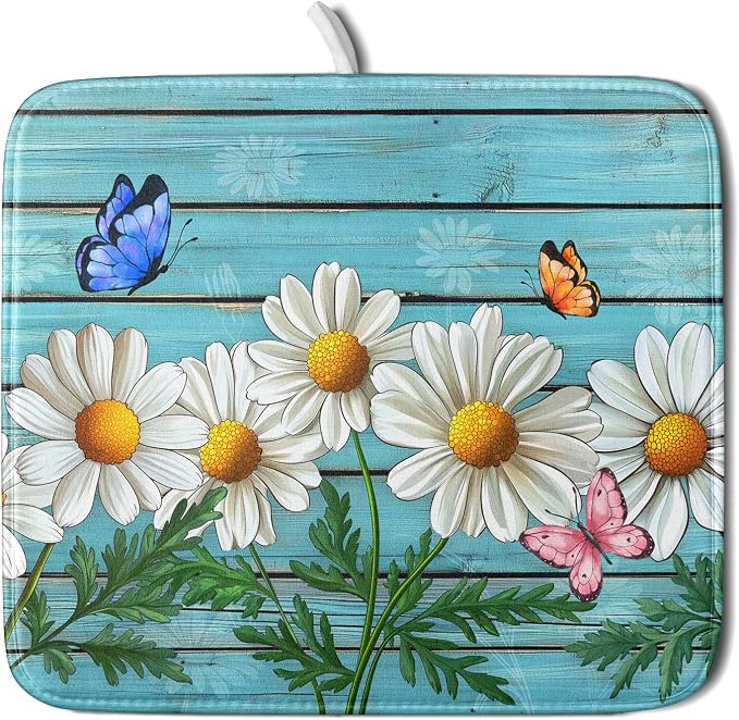 Spring Daisy Floral Dish Drying Mat by Kawani