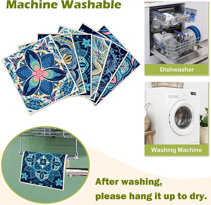 6 Packs Swedish Paper Cloths for Kitchen, Reusable Paper Towels Washable Dish - Image 5