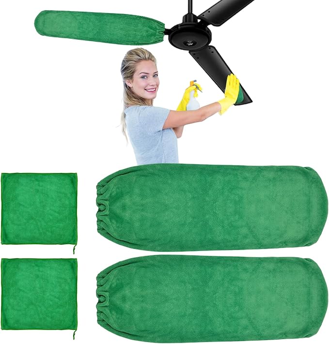 4 PCS Ceiling Fan Duster Kits, 100% Microfibre Fan Blade Cleaner by Hlimior