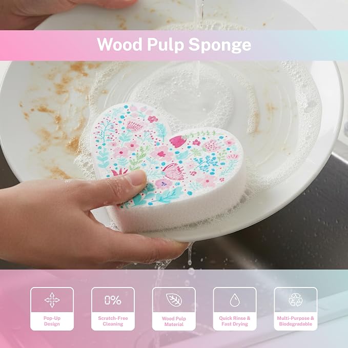 5 Pack Heart Shaped Sponges, Non-Scratch Cleaning Sponges - Image 4