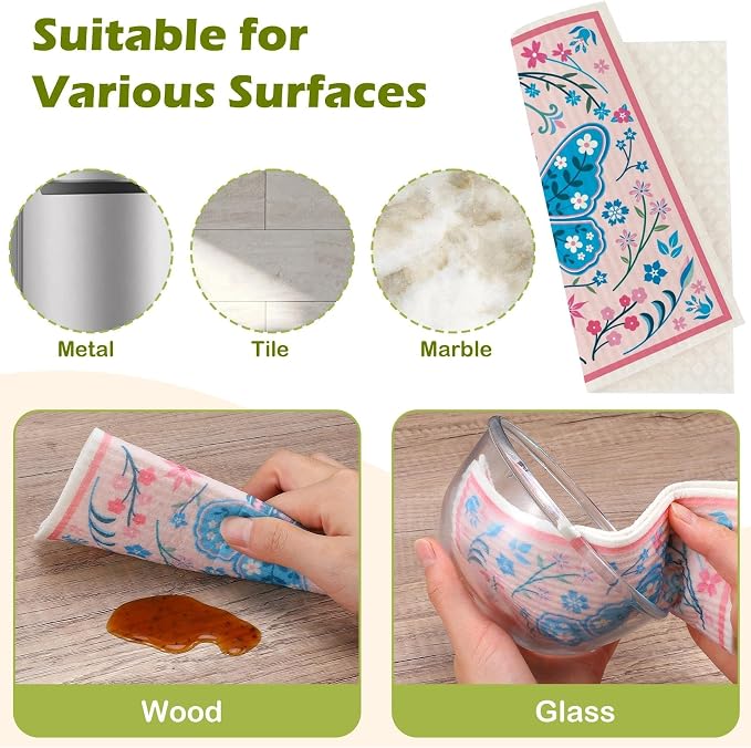6 Packs Swedish Paper Cloths for Kitchen, Reusable Paper Towels Washable Dish - Image 6