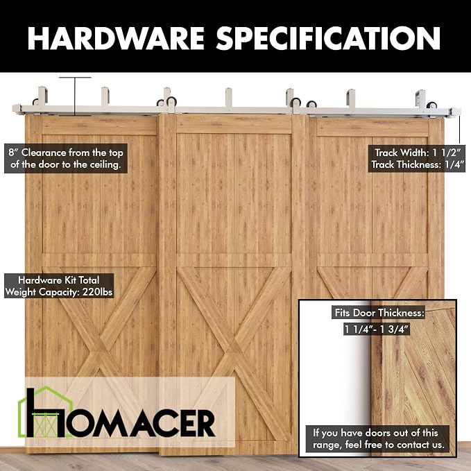 Homacer Brushed Nickel Double Track U-Shape Bypass Sliding Barn Door Hardware - Image 5