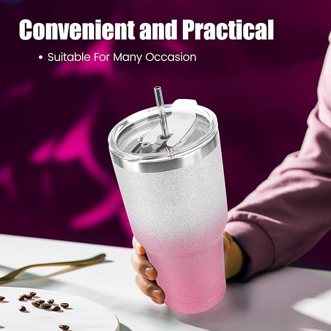 D·S 30 oz Tumbler Pink Glitter Gradient Cup Stainless Steel Double Wall Vacuum - Image 5
