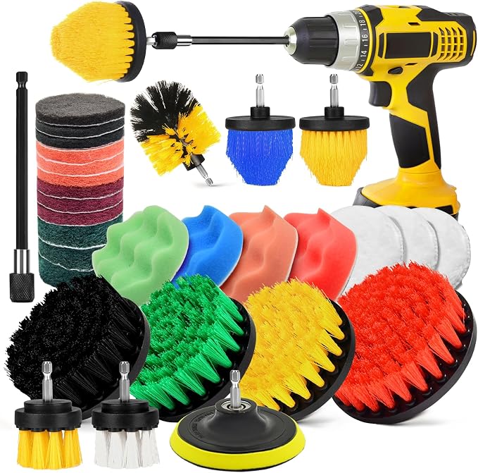 30Pcs Drill Brush Attachment Set, Drill Scrubber Brush Kit Include Scrub Pads by chicarry