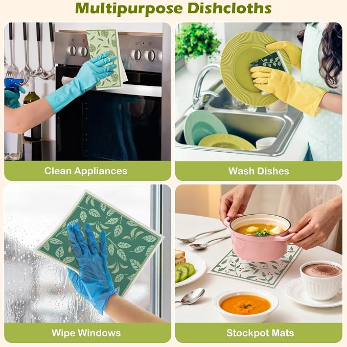 6 Packs Swedish Paper Cloths for Kitchen, Reusable Paper Towels Washable Dish - Image 7