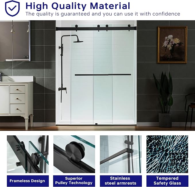WOODBRIDGE Frameless Shower Doors 56-60" Width x 76" Height - Image 8