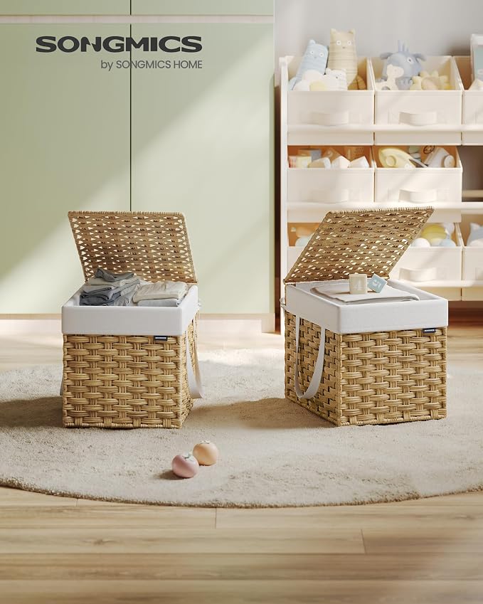 SONGMICS Laundry Hamper with Lid, 9.5 Gallon Synthetic Rattan Clothes Laundry - Image 2