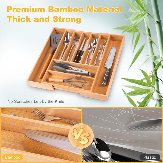 Large Premium Bamboo Silverware Organizer - Image 4