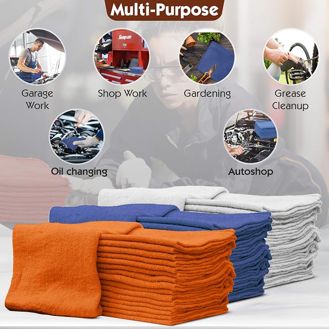 Nabob Wipers Auto Mechanic Shop Towels 25 Pack Bulk Shop Rags 100% Cotton Size - Image 4