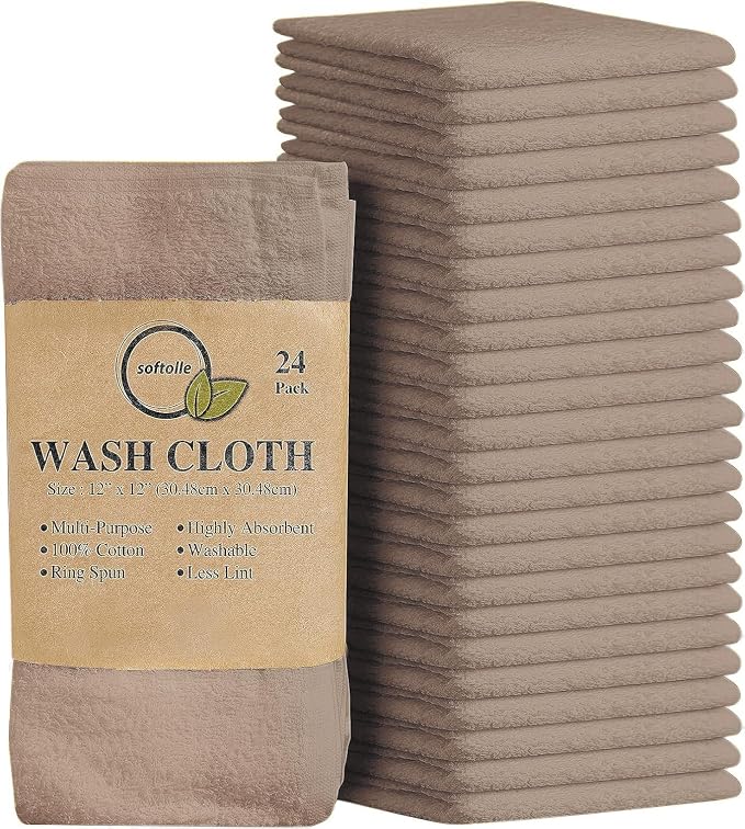 Softolle 100% Cotton Washcloths 24 Pack Soft, Highly Absorbent Washcloth by Softolle