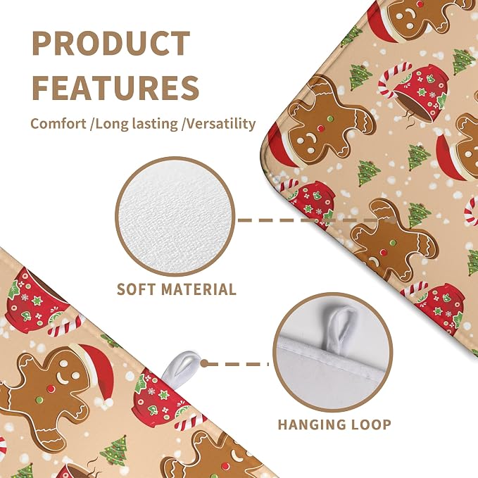Cute Gingerbread Man Xmas Dish Drying Mat, Absorbent Dish Pad, 18x24 inch - Image 3