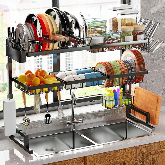 Over Sink Dish Drying Rack Snap-On Design Large Dish Drainer Storage Counter by ilvvan