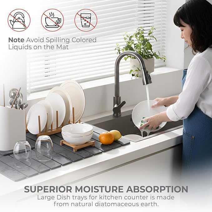 Large Stone Dish Drying Mat for Kitchen Counter, Foldable Water Absorbing - Image 7