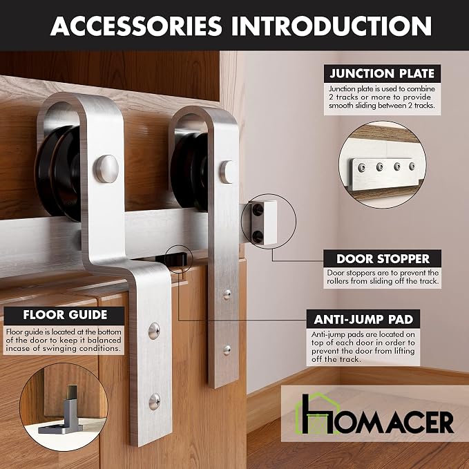 Homacer Mini Brushed Nickel Single Track Bypass Sliding Barn Door Hardware Kit - Image 8