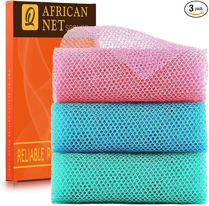 UJFQBH 3 Pieces African exfoliating net African Net Long Net Bath Sponge by BuyNow