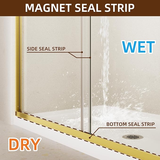 Shower Door, 56-60" W x 70" H Semi-Frameless Double Sliding Glass Shower Door - Image 7