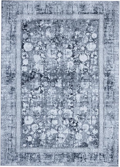 Area Rug 6×9, Large Vintage Boho Rug,Ultra-Soft Low Pile, Washable, Non Slip,Stain Resistant, Printed Carpet for Living Room Bedrooms Playroom Office Kitchen, Solid/Blue