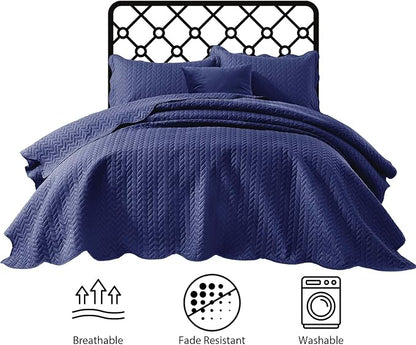 IR Imperial Rooms Twin Quilt Bedding Set (68” x 86”) - Bulk Pack of 10 Wholesale for Hotels, Guest Bedroom & Airbnbs - Lightweight Microfiber Reversible Embossed Quilts Bedspreads (Navy)