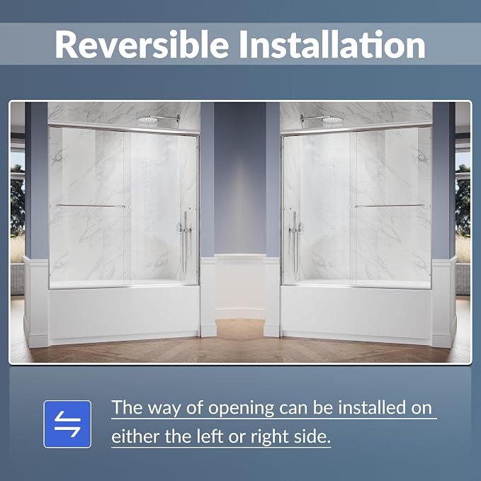 SUNNY SHOWER Bathtub Shower Door 60" W x 62" H Semi-Frameless Double Sliding - Image 2