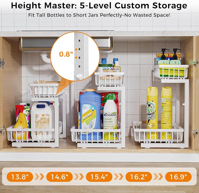 Under Sink Organizer, 2 Pack 2 Tier Under Sink Organizers and Storage, Slide - Image 6