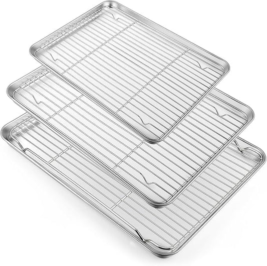 TeamFar Baking Sheet with Rack Set, 17.6/16/12.5 Inch Stainless Steel Cookie by TeamFar
