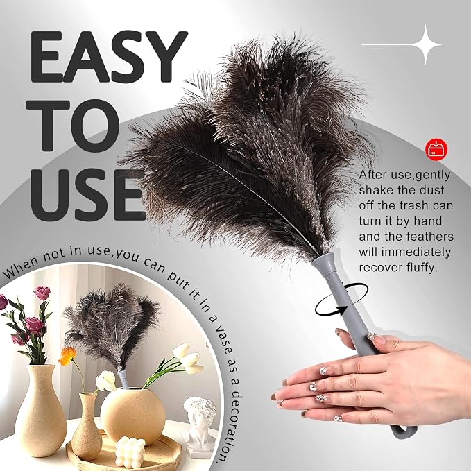 Ostrich Feather Duster 62 Inch Fluffy Natural Genuine Ostrich Feathers Plastic - Image 3