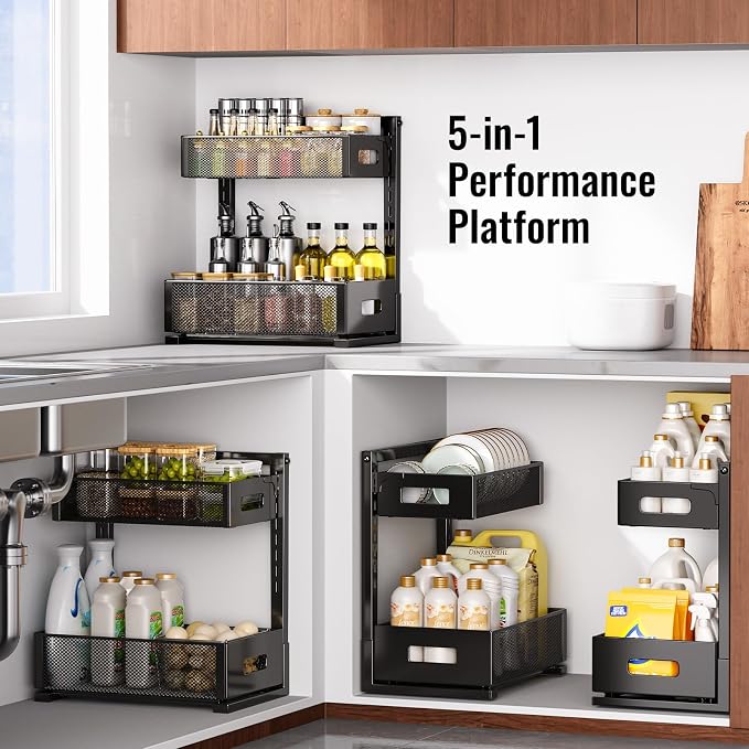 2 Pack Under Sink Organizer and Storage, Metal Under Kitchen Sink Organizer - Image 9