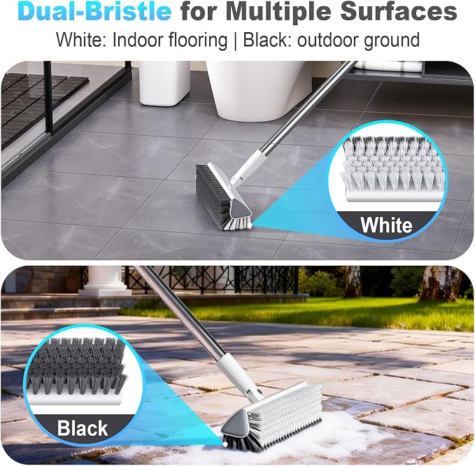 Floor Scrub Brush with Long Handle, Heavy-Duty Stiff Bristles, V-Shape Floor - Image 3