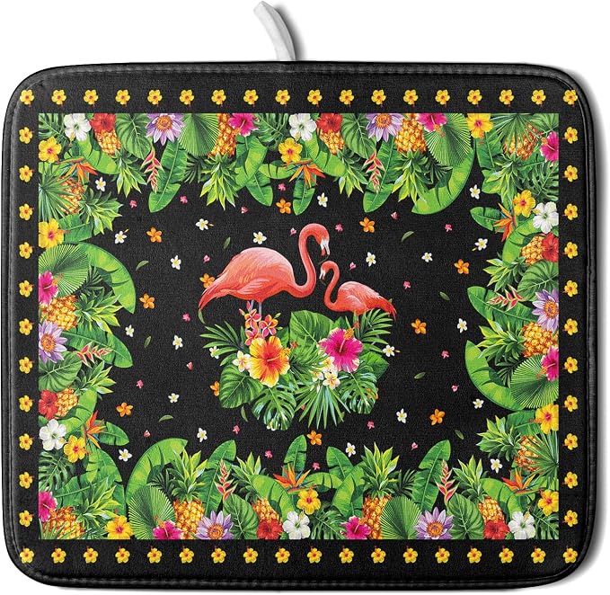 Giwawa Tropical Flamingo Dish Drying Mat Palm Leaves Absorbent Dishes Drainer by Giwawa