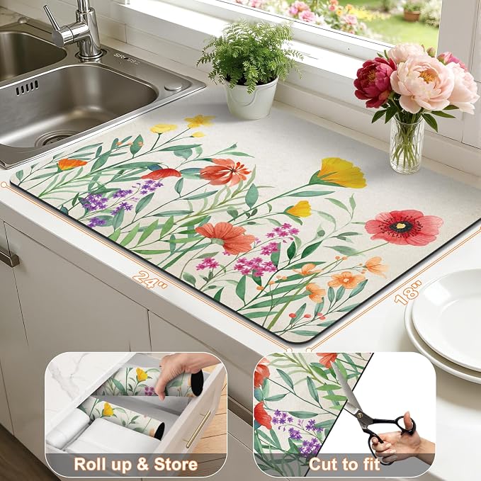 LOKHOM Dish Drying Mat for Kitchen Counter, Dish Drainer Rack Mat for Kitchen - Image 7