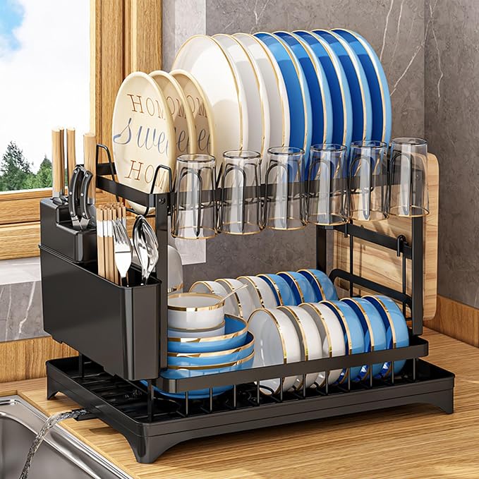 Dish Drying Rack-Dish Rack for Kitchen Counter, 2-Tier Kitchen Organizers and - Image 3