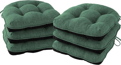 Chair Cushions for Dining Chairs Set of 6, Kitchen Chair Cushions, Chair Pads with Ties Non Slip Backing, Christmas Room Decor, Tufted Memory Foam Seat Cushion 6 Pack, 15.5x15.5x4, Dark Green