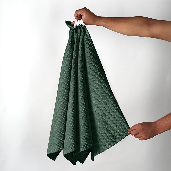 Olive Green Waffle Kitchen Towels, 100% Cotton, Fast Drying, Machine Washable - Image 6
